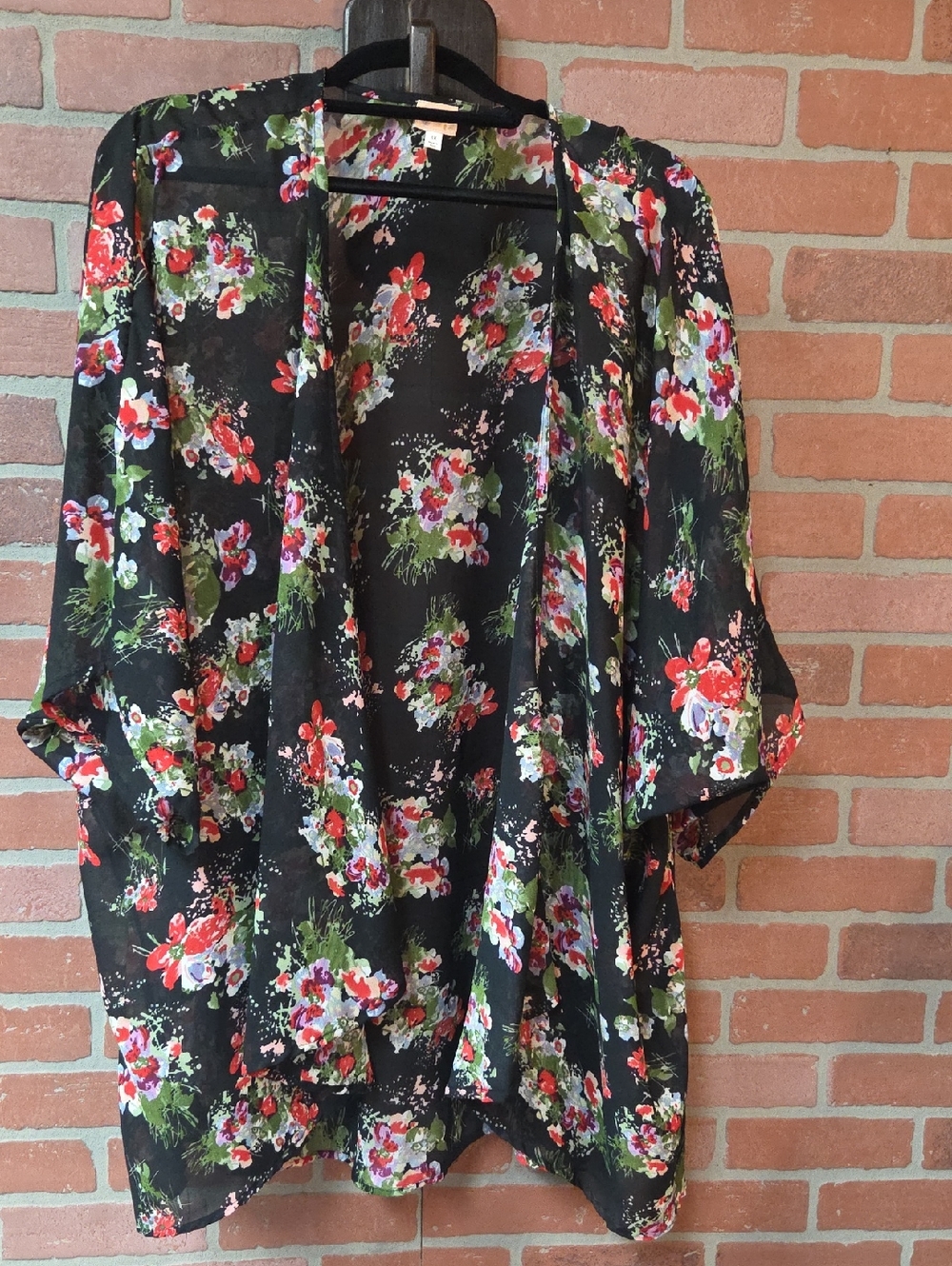 Dizzy Gal Black Floral Sheer Kimono 3x